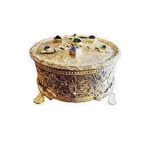 Stunning Early Gilt Bronze Faceted Casket Box with Bezel Set Glass Stone (A1753)
